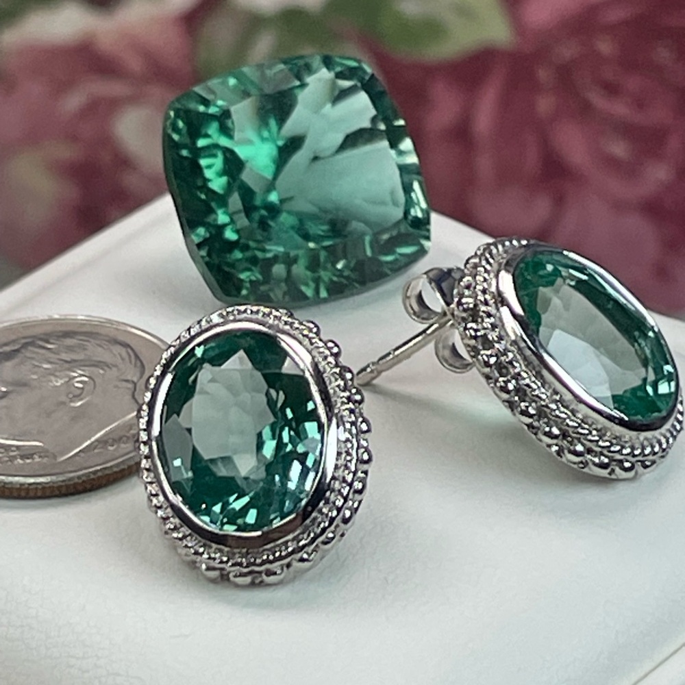 Clearance ‼️10ct Tourmaline Silver 925 Earrings Teal - Picture 9 of 12